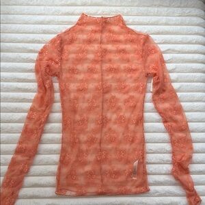 Free People Lady Lux Layering Sheer Orange Lace Top NWT Small Melon